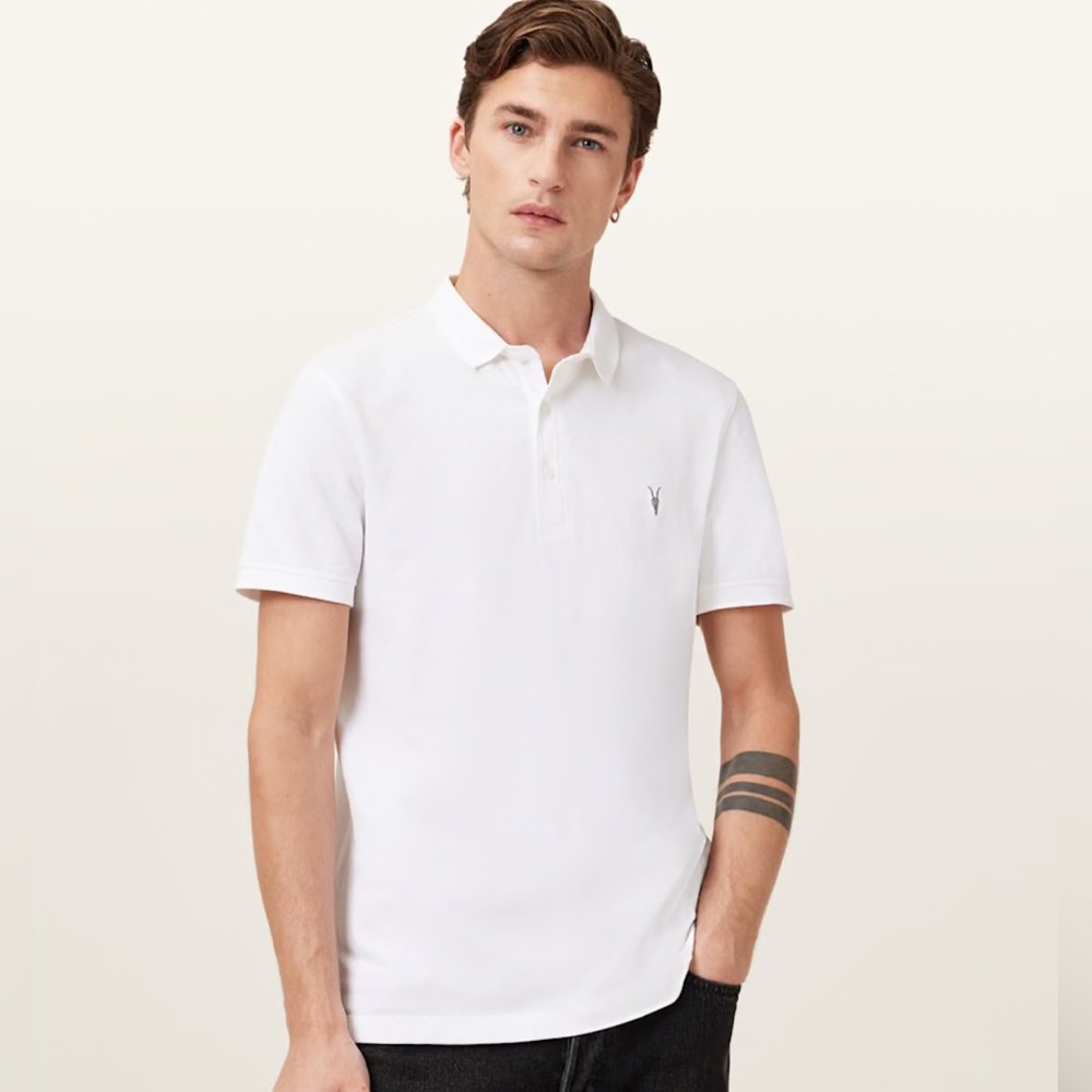 ALL SAINTS REFORM SHORT SLEEVE POLO SHIRT WHITE MENS SZ MEDIUM